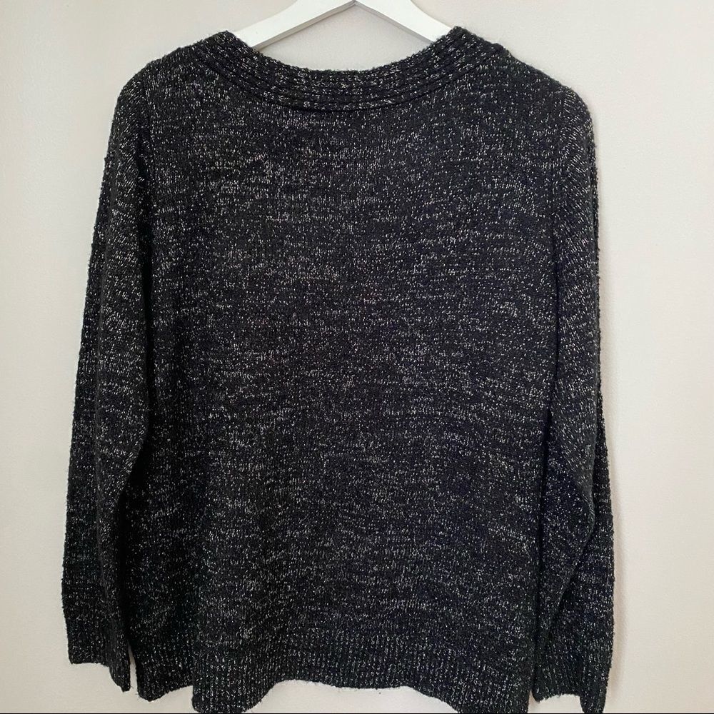 Croft & Barrow Sweater Knit Black Metallic Silver Casual Long Sleeve - Picture 4 of 7